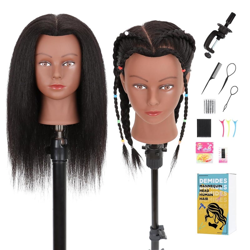 Demides Mannequin Head Human Hair 14", Mannequin Head for Braiding Styling Doll Head, Mannequin Head with Hair Dolls to Practice 100% Real Hair - Image 1